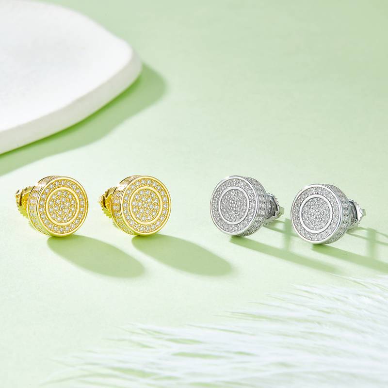 圆形双环S925银Stud Earring带螺纹Moissanite厘石D级0.95ct